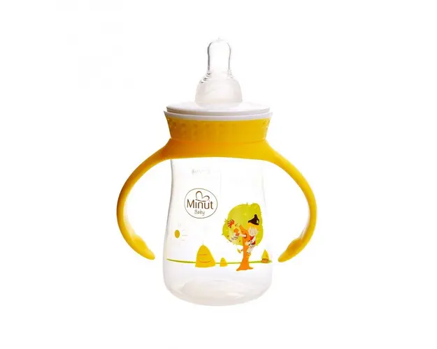 Biberon Pupaza din tei cu manere 125 ml Minut Baby 0+