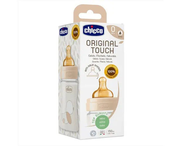 Biberon sticla Chicco Original Touch 150ml tetina cauciuc flux lent unisex 0luni+