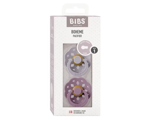 Set 2 suzete Bibs Boheme Latex tetina rotunda 0 luni + Fossil GreyMauve