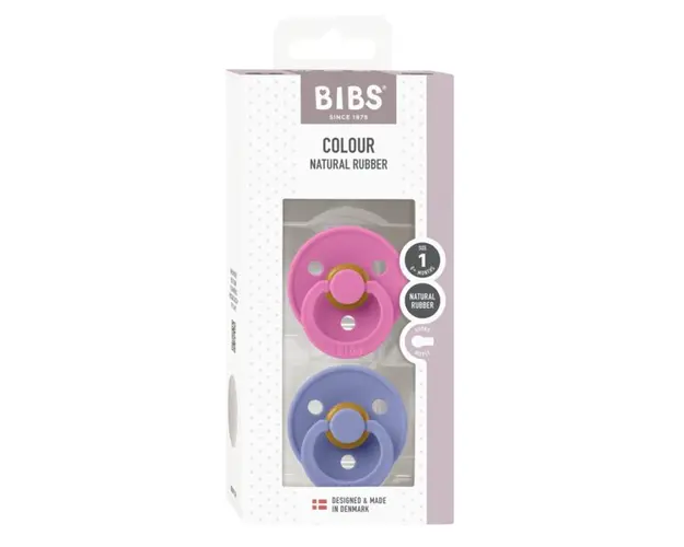 Set 2 suzete Bibs Colour Latex tetina rotunda 0 luni + Bubblegum Peri