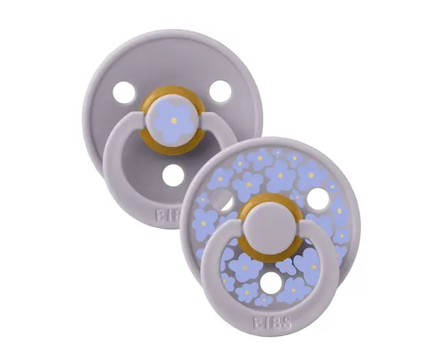 Set 2 suzete Bibs Colour Studio Collection Flower Latex tetina rotunda 0 luni+ Fossil Grey