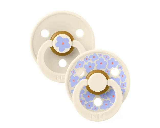 Set 2 suzete Bibs Colour Studio Collection Flower Latex tetina rotunda 0 luni+ Ivory
