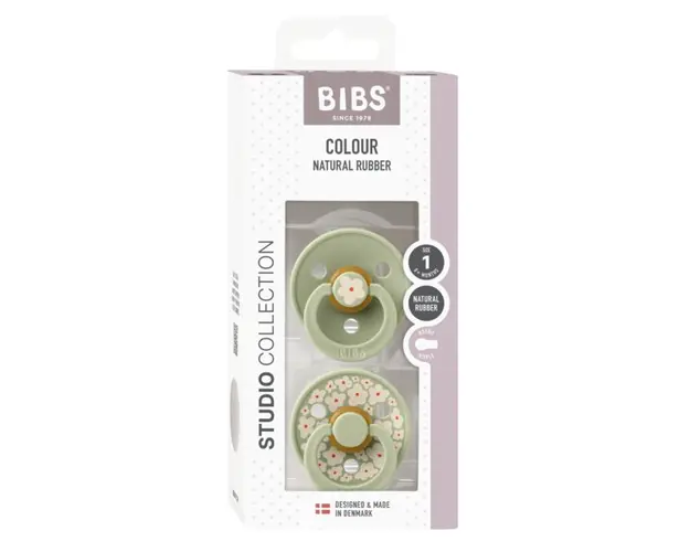 Set 2 suzete Bibs Colour Studio Collection Flower Latex tetina rotunda 0 luni+ Sage
