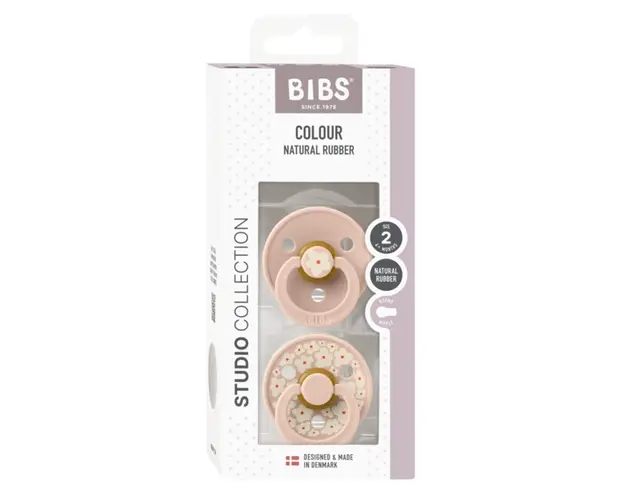 Set 2 suzete Bibs Colour Studio Collection Flower Latex tetina rotunda 6 luni+ Blush