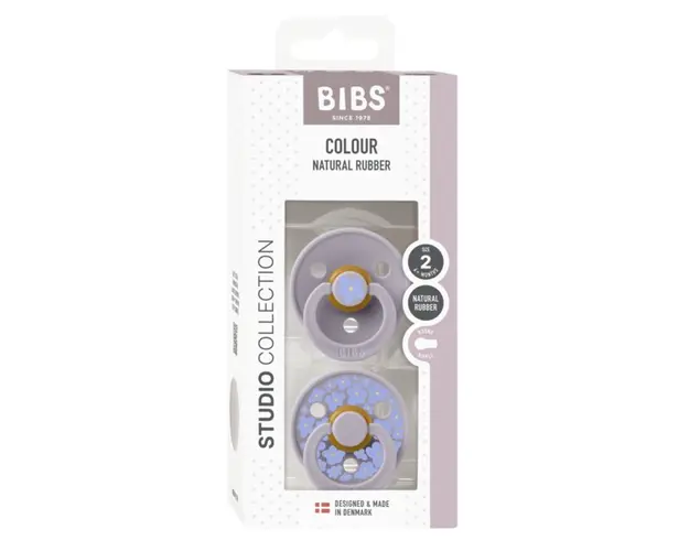 Set 2 suzete Bibs Colour Studio Collection Flower Latex tetina rotunda 6 luni+ Fossil Grey