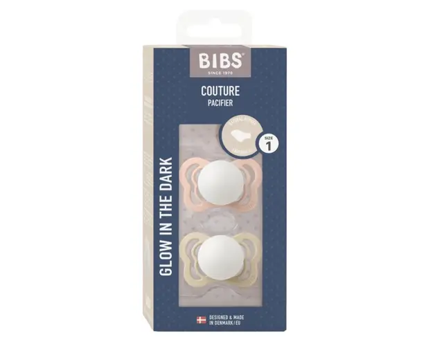 Set 2 suzete Bibs fosforencente Couture Glow Latex tetina anatomica 0 luni + BlushVanilla