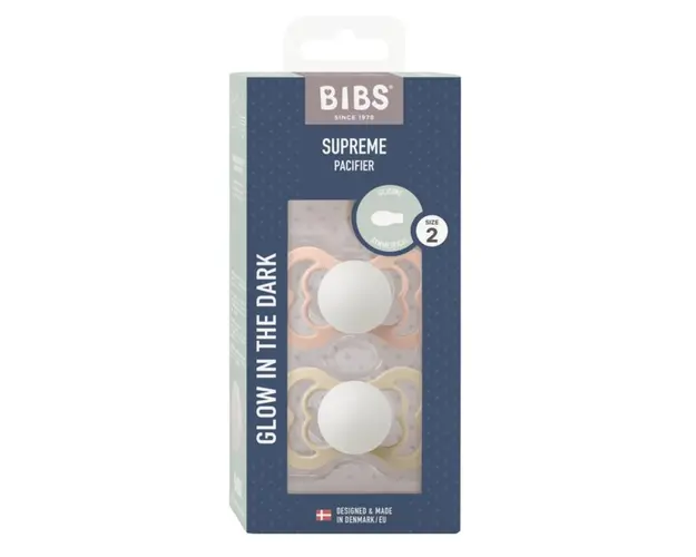 Set 2 suzete Bibs Supreme Fosforescente Glow Silicon tetina simetrica 6 luni+ BlushVanilla