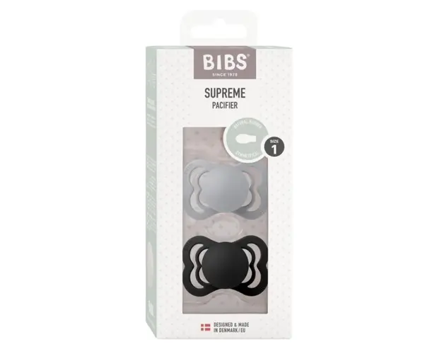 Set 2 suzete Bibs Supreme Latex tetina simetrica 0 luni + CloudBlack