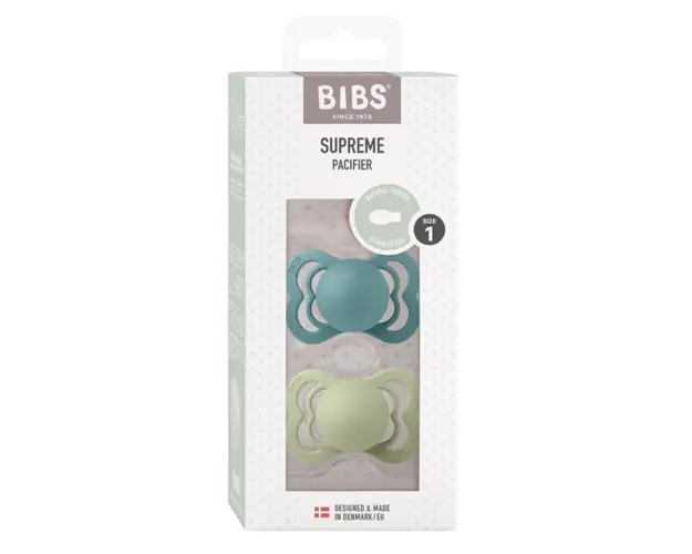 Set 2 suzete Bibs Supreme Latex tetina simetrica 0 luni + Island SeaSage