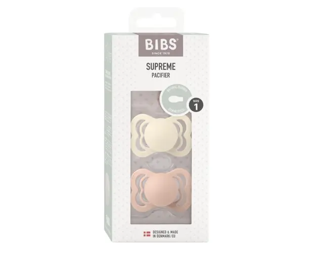 Set 2 suzete Bibs Supreme Latex tetina simetrica 0 luni + IvoryBlush