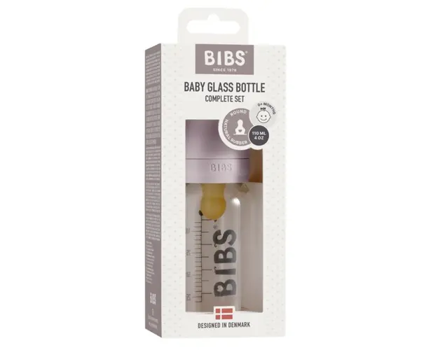 Set complet biberon din sticla anticolici Bibs 110 ml Dusky Lilac