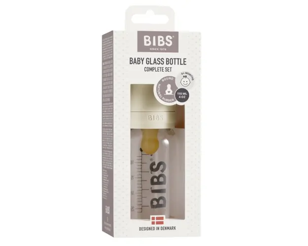 Set complet biberon din sticla anticolici Bibs 110 ml Ivory