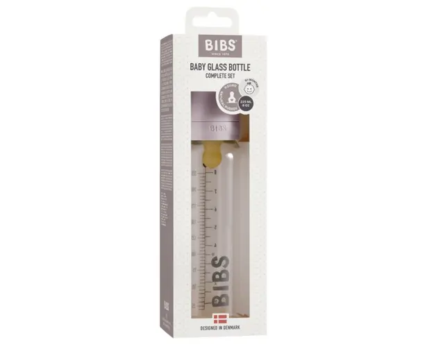 Set complet biberon din sticla anticolici Bibs 225 ml Dusky Lilac