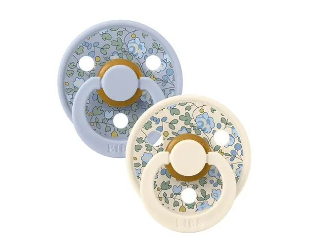 Set 2 suzete Bibs x Liberty Colour Eloise Latex tetina rotunda 6 luni+ Dusty BlueIvory