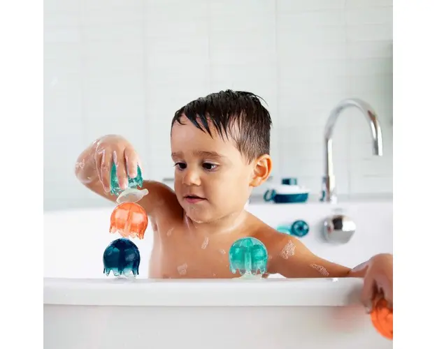 Jucarii de baie Jellies meduze cu ventuze teal+navy+coral Boon