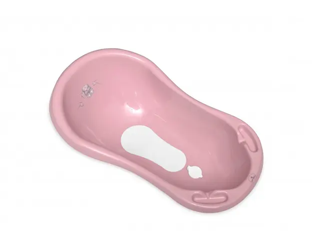 Cada baie 84 cm cu dop de scurgere si baza antialunecare Bear Dark Pink