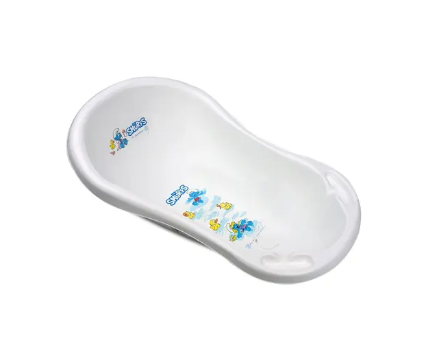 Cadita bebe 84 cm cu dop de scurgere si baza antialunecare Strumfi White