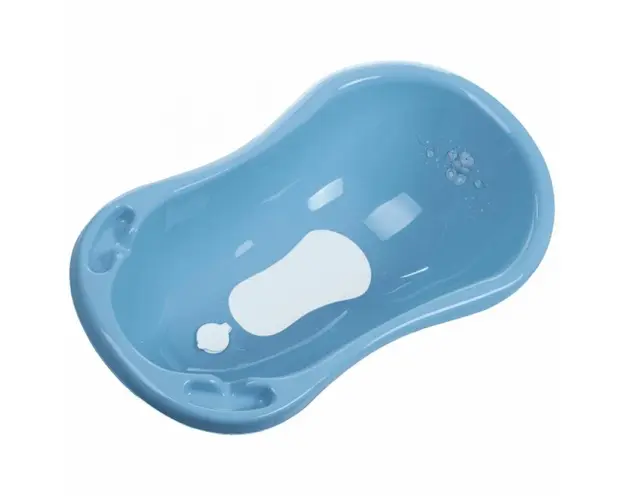 Cadita bebe cu senzor temperatura antialunecare si scurgere Bear Dusty Blue 84 cm