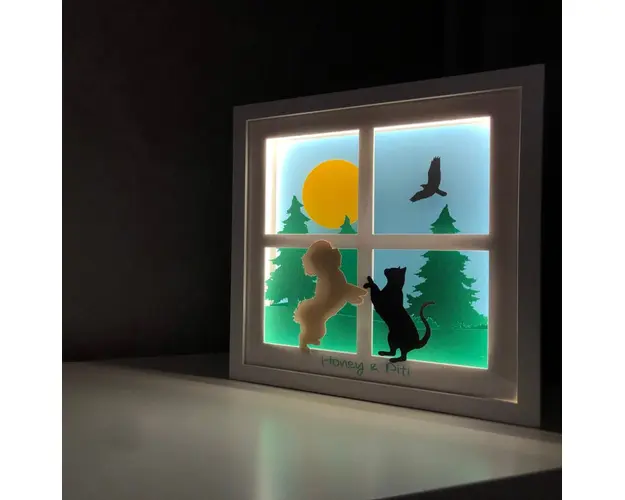 Tablou luminos Caine si pisica 001