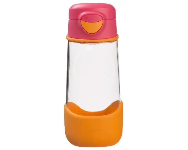 Cana din Tritan B.Box cu cioc de silicon 450 ml roz cu portocaliu