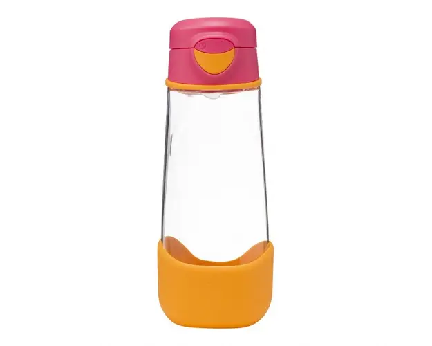 Cana din tritan B.Box cu cioc de silicon si capac automat 600 ml +9 luni roz cu portocaliu
