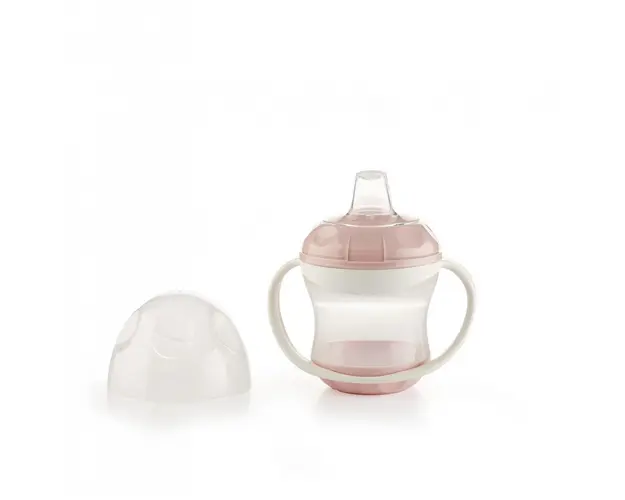 Cana anti-curgere cu capac si manere Powder pink