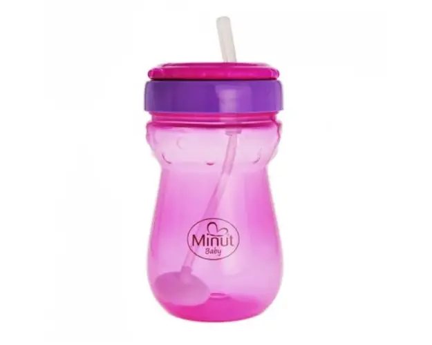 Cana anticurgere Minut Baby cu pai mobil 360 ml roz
