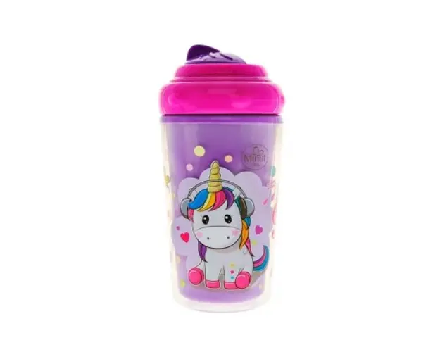 Cana anticurgere tip termos cu pai si capac pivotant Minut Baby 240 ml 6+ roz
