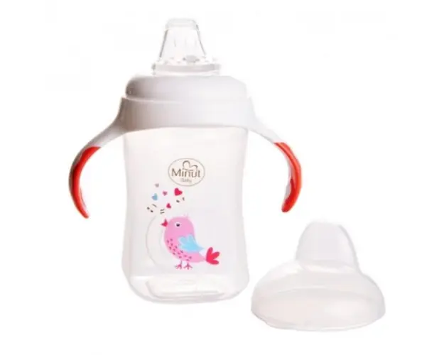 Cana cu manere si cioc de silicon Minut Baby 300 ml 6+ roz