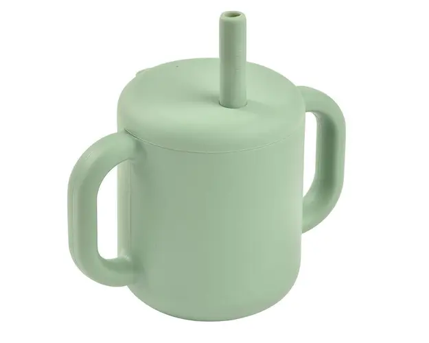 Cana de antrenament cu pai din silicon Beaba Sage Green 170 ml