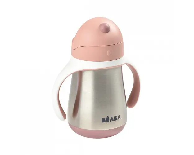 Cana cu pai din inox Beaba 250 ml Old Pink