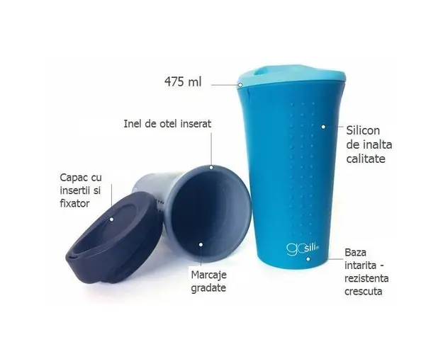 Cana multifunctionala din silicon cu capac GoSili Charcoal