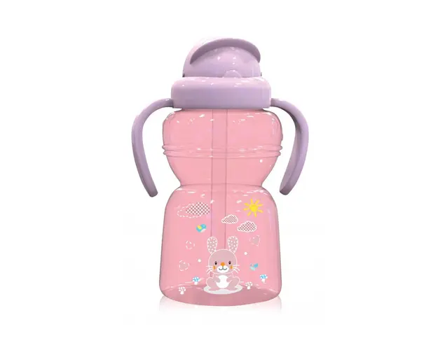 Cana sport Animals cu manere si pai moale 6 luni+ 325 ml Blush Pink