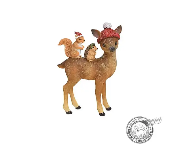 Caprioara cu prieteni decoratiune statueta Craciun 15 cm