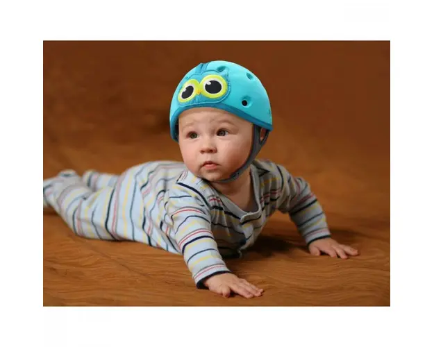 Casca protectie bebelusi cu spuma flexibila reglabila 7-24 luni albastra SafeHeadBaby Ladybird