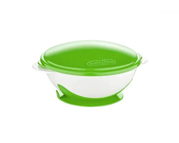 Castron cu ventuza si capac BabyJem Green