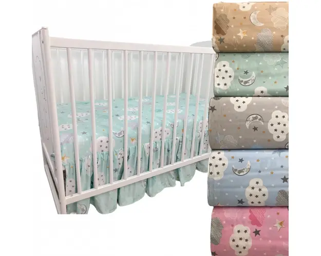 Cearsaf 120x60 cm cu volanas in fata din bumbac cu imprimeu Nori cu luna