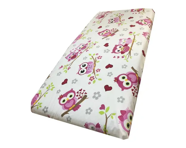Cearsaf cu elastic pe colt 120x60 cm Bufnite indragostite cu roz