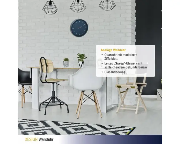 Ceas silentios de perete analog albastru petrol monocrom design minimalist