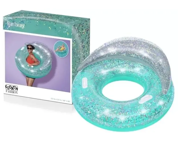 Colac gonflabil cu spatar si sclipici pentru inot copii 14 ani+ 117 x 117 cm turcoaz Bestway