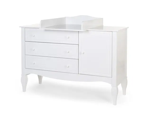 Comoda Childhome Romantic 136.8x73.3x103.4 cm cu masa de infasat Mdf Alb