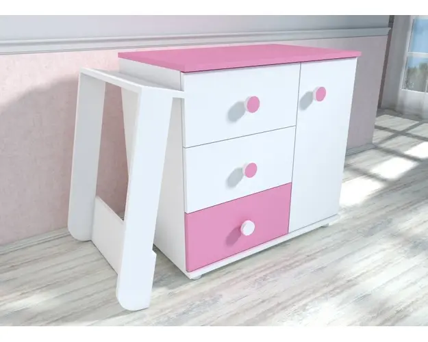 Comoda cu blat de infasat Kombo alb roz D120