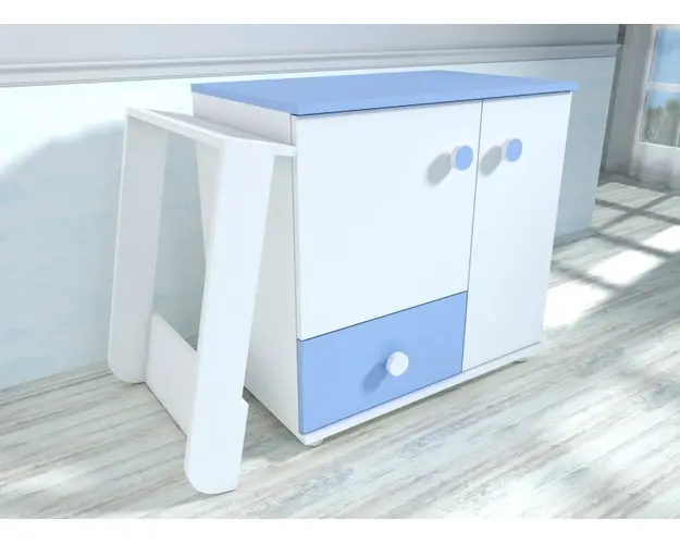 Comoda cu blat de infasat Lucky alb-albastru 0121PE