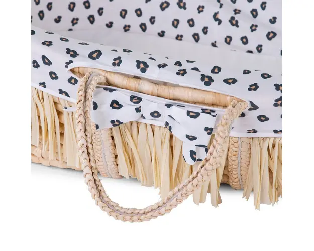 Cos bebe Childhome Moise din coji de porumb si rafie cu saltea husa Jerse Leopard