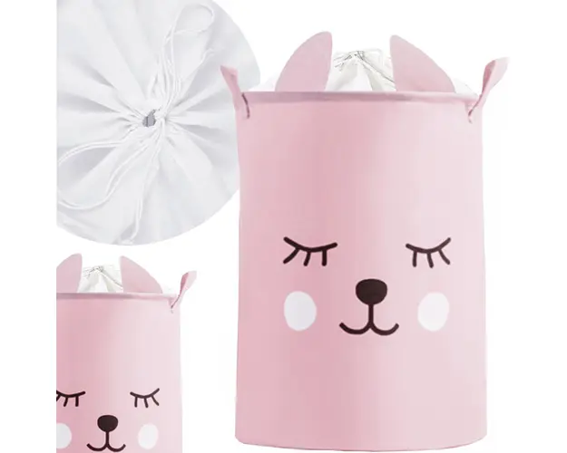 Cos pliabil Sipo pentru jucarii si rufe 35x42 cm bumbac 43l Pink Bear