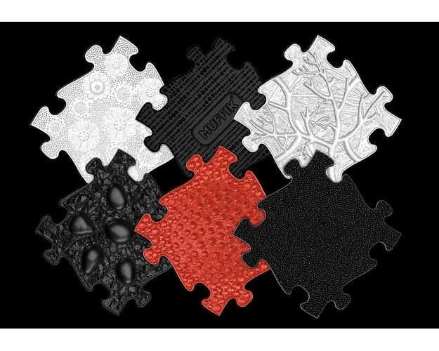 Covoras ortopedic Muffik senzorial puzzle pentru bebelusi rosu negru