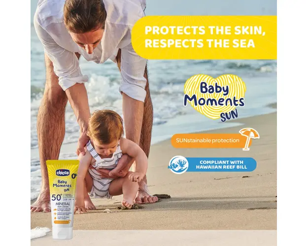 Crema protectie solara cu filtre minerale Chicco Baby Moments SPF 50+ 75ml 0luni+