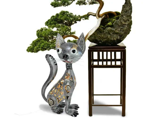 Decoratiune metalica gradina Pisica gri 45x25x15 cm