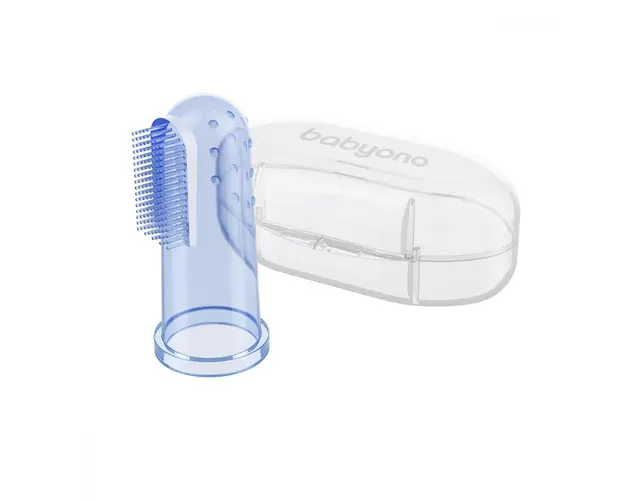 Degetar din silicon Baby Ono albastru pentru masarea gingiilor