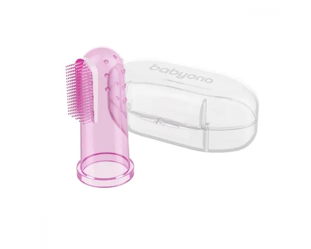 Degetar din silicon Baby Ono roz pentru masarea gingiilor